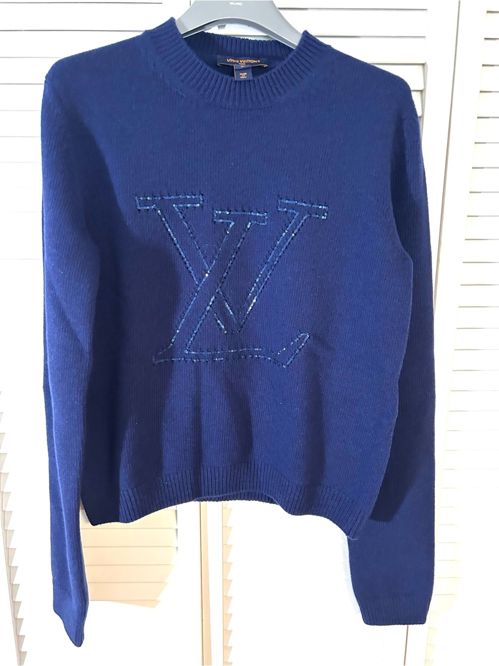 Louis Vuitton Cobalt Blue Crewneck Sweater with LV Monogram